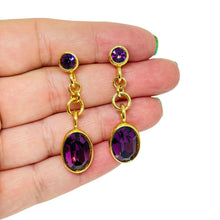 Load image into Gallery viewer, Vintage NAPIER gold plated amethyst crystals dangle pierced earrings