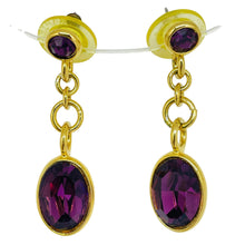 Load image into Gallery viewer, Vintage NAPIER gold plated amethyst crystals dangle pierced earrings