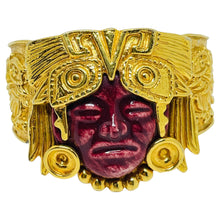 Load image into Gallery viewer, Vintage SALVADOR TERAN MARBEL Aztec Mexico 22k gold plated Mayan mask bracelet