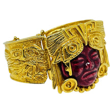 Load image into Gallery viewer, Vintage SALVADOR TERAN MARBEL Aztec Mexico 22k gold plated Mayan mask bracelet