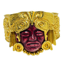 Load image into Gallery viewer, Vintage SALVADOR TERAN MARBEL Aztec Mexico 22k gold plated Mayan mask bracelet