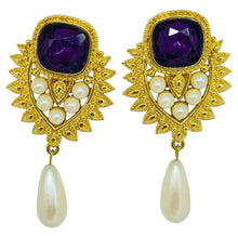 Load image into Gallery viewer, Vintage SHIALL JHAVERI for AVON signed gold amethyst pearls designer earrings