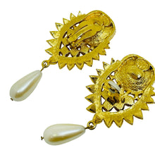 Load image into Gallery viewer, Vintage SHIALL JHAVERI for AVON signed gold amethyst pearls designer earrings