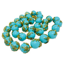 Load image into Gallery viewer, Vintage TRIFARI crown signed gold tone faux turquoise beaded designer necklace