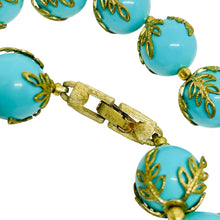 Load image into Gallery viewer, Vintage TRIFARI crown signed gold tone faux turquoise beaded designer necklace