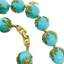 Load image into Gallery viewer, Vintage TRIFARI crown signed gold tone faux turquoise beaded designer necklace