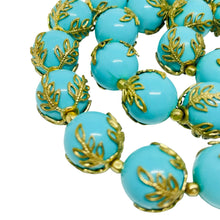 Load image into Gallery viewer, Vintage TRIFARI crown signed gold tone faux turquoise beaded designer necklace