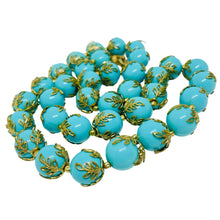 Load image into Gallery viewer, Vintage TRIFARI crown signed gold tone faux turquoise beaded designer necklace