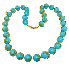Load image into Gallery viewer, Vintage TRIFARI crown signed gold tone faux turquoise beaded designer necklace
