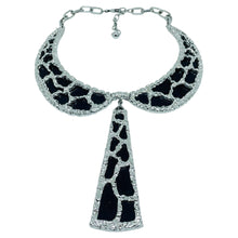 Load image into Gallery viewer, Vintage TRIFARI crown silver tone black modernist brutalist designer necklace