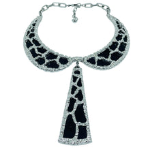 Load image into Gallery viewer, Vintage TRIFARI crown silver tone black modernist brutalist designer necklace
