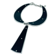 Load image into Gallery viewer, Vintage TRIFARI crown silver tone black modernist brutalist designer necklace