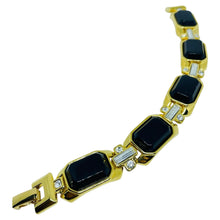Load image into Gallery viewer, Vintage TRIFARI signed gold tone black rhinestones designer bracelet