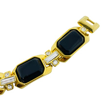Load image into Gallery viewer, Vintage TRIFARI signed gold tone black rhinestones designer bracelet