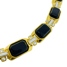 Load image into Gallery viewer, Vintage TRIFARI signed gold tone black rhinestones designer bracelet