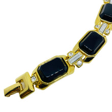 Load image into Gallery viewer, Vintage TRIFARI signed gold tone black rhinestones designer bracelet