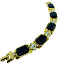 Load image into Gallery viewer, Vintage TRIFARI signed gold tone black rhinestones designer bracelet