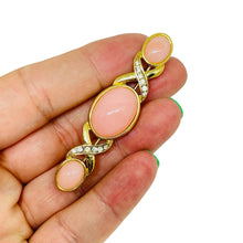 Load image into Gallery viewer, Vintage TRIFARI signed gold tone faux pink coral rhinestones designer brooch