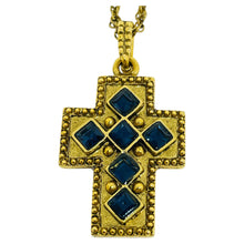 Load image into Gallery viewer, Vintage VATICAN LIBRARY COLLECTION gold tone sapphire cz cross chain necklace