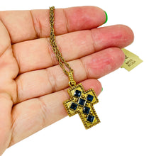 Load image into Gallery viewer, Vintage VATICAN LIBRARY COLLECTION gold tone sapphire cz cross chain necklace