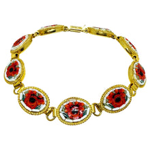Load image into Gallery viewer, Vintage WD ITALE signed gold plated micro mosaic stones flower link bracelet