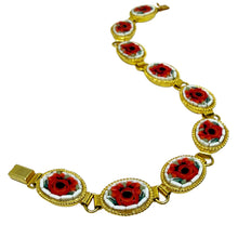 Load image into Gallery viewer, Vintage WD ITALE signed gold plated micro mosaic stones flower link bracelet