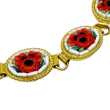 Load image into Gallery viewer, Vintage WD ITALE signed gold plated micro mosaic stones flower link bracelet