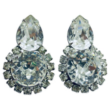Load image into Gallery viewer, Vintage WEISS silver clear glass designer runway clip on earrings
