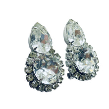 Load image into Gallery viewer, Vintage WEISS silver clear glass designer runway clip on earrings