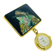 Load image into Gallery viewer, Vintage gold tone BONETTO watch dangle lady in hat designer brooch