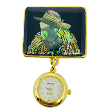 Load image into Gallery viewer, Vintage gold tone BONETTO watch dangle lady in hat designer brooch