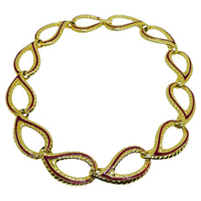Load image into Gallery viewer, Vintage gold tone pink enamel designer link chain necklace