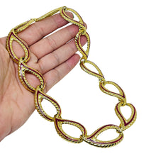 Load image into Gallery viewer, Vintage gold tone pink enamel designer link chain necklace