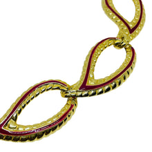 Load image into Gallery viewer, Vintage gold tone pink enamel designer link chain necklace