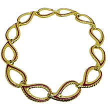 Load image into Gallery viewer, Vintage gold tone pink enamel designer link chain necklace