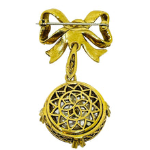 Load image into Gallery viewer, Vintage gold tone rhinestones bow dangle blue glass cab designer brooch