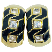 Load image into Gallery viewer, Vintage gold tone rhinestones enamel designer clip on earrings