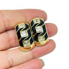 Load image into Gallery viewer, Vintage gold tone rhinestones enamel designer clip on earrings