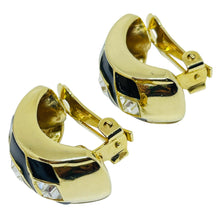 Load image into Gallery viewer, Vintage gold tone rhinestones enamel designer clip on earrings