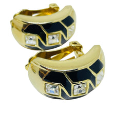 Load image into Gallery viewer, Vintage gold tone rhinestones enamel designer clip on earrings