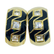 Load image into Gallery viewer, Vintage gold tone rhinestones enamel designer clip on earrings