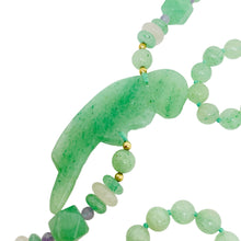 Load image into Gallery viewer, Vintage green jade pink quartz amethyst carved parrot bird beaded long necklace