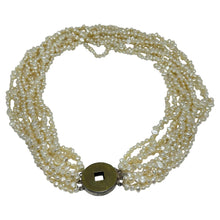 Load image into Gallery viewer, Vintage natural pearls multi strand Chines coin set in sterling silver necklace