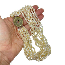 Load image into Gallery viewer, Vintage natural pearls multi strand Chines coin set in sterling silver necklace
