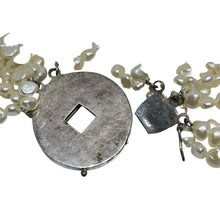 Load image into Gallery viewer, Vintage natural pearls multi strand Chines coin set in sterling silver necklace
