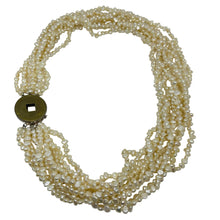 Load image into Gallery viewer, Vintage natural pearls multi strand Chines coin set in sterling silver necklace