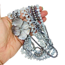 Load image into Gallery viewer, Vintage natural pearls multi strand flower set in sterling silver necklace