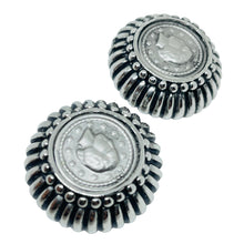Load image into Gallery viewer, Vintage silver tone Etruscan coin designer clip on earrings