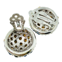 Load image into Gallery viewer, Vintage silver tone blue rhinestones designer clip on earrings