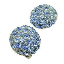 Load image into Gallery viewer, Vintage silver tone blue rhinestones designer clip on earrings